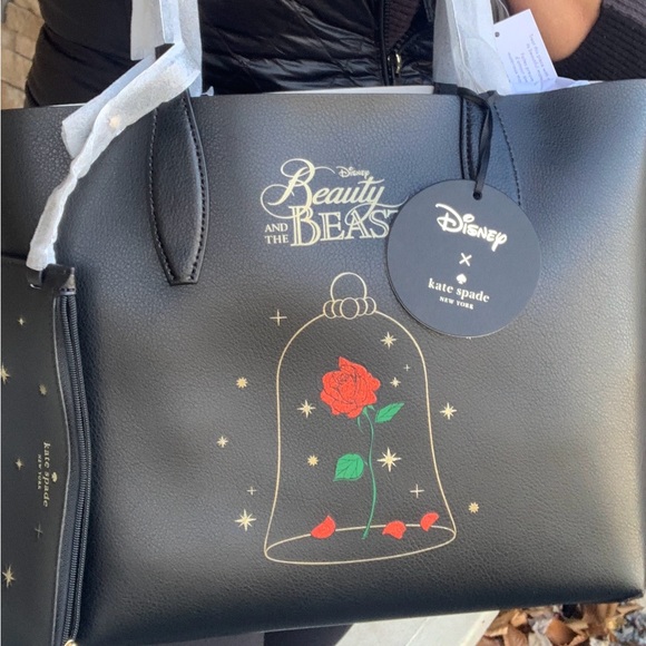 Authentic KATE SPADE Reversible leather Beauty and the beast  tote/Wristlet - Picture 3 of 13
